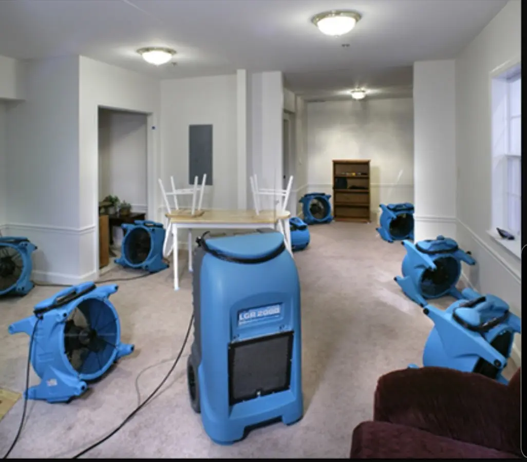 Air movers and dehumidifier setup for Water Extraction & Removal in Brookhaven